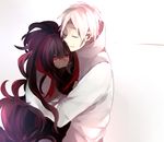  1girl azami_(kagerou_project) closed_eyes couple hetero hug kagerou_project long_hair purple_hair red_eyes ribbon short_hair silver_hair smile tears tsuki_miyabi tsukihiko_(kagerou_project) very_long_hair 