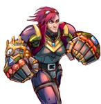  armor belt bulge genderswap gloves goggles goggles_on_head league_of_legends pink_hair red_eyes ripushko tattoo vi_(league_of_legends) 