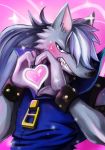  &lt;3 anthro blue_eyes blush bracelet canine clothed clothing embarrassed fur grey_fur hair jewelry looking_at_viewer mammal pretty_cure shan_(artist) smile_pretty_cure solo sweat white_hair wolf wolfrun 