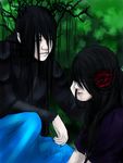  background black_hair branch branches canth canth_(mirage_noir) couple flower highres mirage_noir rose tears 