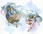  absurdly_long_hair absurdres anklet barefoot blue_eyes breasts dress duel_monster headband highres jewelry kisara long_hair looking_back maiden_with_eyes_of_blue medium_breasts multiple_girls nomura_yasuka silver_hair very_long_hair yuu-gi-ou 