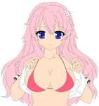  1girl absurdres baka_to_test_to_shoukanjuu blue_eyes bra breasts busty hair_ornament hairclip highres himeji_mizuki long_hair open_clothes open_shirt photoshop pink_hair school_uniform shirt simple_background smile underwear undressing vector_trace 