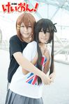  1boy 1girl 2girls black_hair brown_hair cosplay couple deviantart from_behind hair_ornament hairpin hirasawa_yui hug k-on! lesbian multiple_girls nakano_azusa photo usagirinchan yuri 