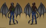  back back_turned brown_background brown_eyes brown_hair claws clothing dragon eliana-asato female front fur furred_dragon furry_dragon grey_fur hair horn jeans leather_jacket long_hair long_tail model_sheet nenyryn plain_background shirt standing tail_button_bottoms tail_clothing tail_tuft tuft wings 
