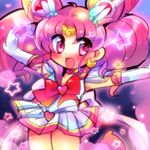  :d back_bow bad_id bad_pixiv_id bishoujo_senshi_sailor_moon bow brooch chibi_usa choker double_bun elbow_gloves gloves hair_ornament hairpin heart heart_choker jewelry magical_girl multicolored multicolored_clothes multicolored_skirt nomeshi open_mouth outstretched_arms pink_eyes pink_hair pink_sailor_collar purple_background ribbon sailor_chibi_moon sailor_collar sailor_senshi_uniform short_hair skirt smile solo spread_arms star super_sailor_chibi_moon tiara twintails white_gloves 