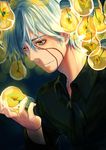  borrowed_character flower kuma_(kumashige) light_bulb male_focus original rosuuri solo white_hair yellow_eyes 