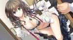  aikawa_arisa_(kiss_ato) black_bra black_panties blue_eyes blush bow bow_bra bra breasts brown_hair cleavage game_cg hair_ribbon hands hands_on_hips kiss_ato_kiss_will_change_my_relation_with_you large_breasts leaning_forward long_hair looking_at_viewer mikoto_akemi navel open_clothes open_door open_mouth panties plaid plaid_skirt ribbon shiny shiny_skin skirt striped thigh_gap twintails underwear undone_tie undressing uniform vertical-striped_bra vertical-striped_panties vertical_stripes 