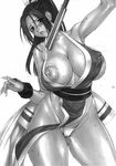 absurdres areolae armor blush breast_slip breasts cleavage closed_fan covered_navel covered_nipples fan fatal_fury fingernails folding_fan greyscale highleg highleg_panties highres huge_breasts inoue_takuya japanese_armor kote large_areolae lips long_fingernails long_hair monochrome ninja nipples no_bra panties pelvic_curtain ponytail puffy_nipples sash scan shiranui_mai solo sweat the_king_of_fighters thick_thighs thighs underwear wide_hips wristband 