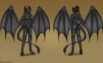  anthro back breasts brown_background brown_eyes brown_hair claws dragon eliana-asato female front fur furred_dragon furry_dragon grey_fur hair horn long_hair long_tail model_sheet nenyryn nipples nude plain_background pussy solo standing tail_tuft tuft wings 