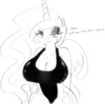  annoyed anthro big_breasts breasts cleavage clothed clothing cutie_mark english_text equine female friendship_is_magic hair horn horse huge_breasts long_hair looking_at_viewer mammal monochrome my_little_pony one-piece_swimsuit pony princess_celestia_(mlp) solo swimsuit text winged_unicorn wings zev 