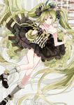  collarbone green_eyes green_hair hat hatsune_miku long_hair michi_(iawei) skirt socks solo striped striped_legwear twintails vertical-striped_legwear vertical_stripes very_long_hair vocaloid 