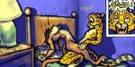  bed bedroom breasts cheetah digitigrade feline female humor lion male mammal on_bed red_eyes rindimo sex straight sweat 
