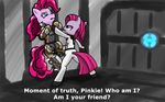  abstract_background anthro armor art.molados blue_eyes clothed clothing crossover dead_space dead_space_2 door dual_persona duo english_text equine female feral friendship_is_magic frown hair horse long_hair mammal my_little_pony pink_hair pinkamena_(mlp) pinkie_pie_(mlp) pony square_crossover text 