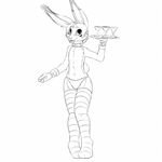  anthro collar cute fur gay hair james_bunny jamesfoxbr lagomorph lapine legwear long_ears male mammal monochrome plain_background rabbit slave smile solo standing stockings waiter white_background 