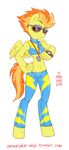  anthro anthrofied clothing equine equine_legs eyewear female friendship_is_magic fur hair horse looking_at_viewer mammal midriff my_little_pony navel onnanoko orange_hair pegasus plain_background pony shirt solo spitfire_(mlp) standing sunglasses tank_top tight_clothing two_tone_hair watch whistle white_background wings wonderbolts_(mlp) wristwatch yellow_fur 