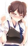  blush brown_eyes brown_hair crying crying_with_eyes_open highres japanese_clothes kaga_(kantai_collection) kantai_collection looking_at_viewer muneate natsu_(anta_tte_hitoha) short_hair side_ponytail solo tears 