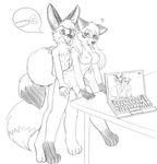  anthro breasts canine cum cum_in_pussy cum_inside cute duo female fennec fox from_behind fur hair impregnation jamesfoxbr jessy looking_at_viewer male malfurim mammal monochrome nipples nude open_mouth penetration plain_background pussy sex sketch smile standing straight tongue vaginal vaginal_penetration 