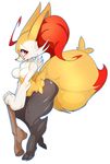  ahoge animal_ears bespectacled braixen breasts furry gen_6_pokemon glasses highres no_nipples nude pokemon pokemon_(creature) red-framed_eyewear red_eyes round_eyewear slugbox solo stick tail thick_thighs thighs 
