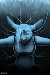  abstract_background anthro avalenna bottomless clothed clothing eyes_closed female front frontal_view lagomorph mammal monochrome rabbit ratte smile solo 