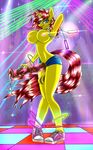 animal_genitalia anthro anthrofied balls blue_eyes breasts clothing cum dickgirl equine glowstick hair horn horsecock intersex mammal metalfoxxx my_little_pony navel original_character penis shoes shorts smile solo standing underwear unicorn vein yellow_body 