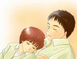  1girl aimigogo black_hair closed_eyes crossed_arms izumi_noa kidou_keisatsu_patlabor profile red_hair shinohara_asuma short_hair sleeping smile 