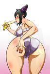  ass ass_grab banana bent_over black_hair blue_eyes blush bra breasts cameltoe drill_hair food fruit grabbing_own_ass han_juri hand_on_ass kamina1978 large_breasts licking looking_back nail_polish panties phallic_symbol purple_nails solo street_fighter street_fighter_iv_(series) tongue twin_drills uncensored underwear underwear_only 
