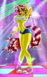  anthro anthrofied big_breasts blue_eyes bra breasts clothing equine female glowstick hair horn horse mammal metalfoxxx my_little_pony navel original_character pony shoes shorts smile solo standing underwear unicorn yellow_body 