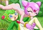  blue_eyes cosmo_the_seedrian female green_hair hair lesbian lumina_flowlight mobius_unleashed nude open_mouth pussy sega smile sonic_(series) sonic_shuffle video_games wings 
