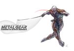  1boy afterimage copyright_name cyborg full_body glowing glowing_eye gray_fox helmet mar-c! metal_gear metal_gear_(series) metal_gear_solid one-eyed solo sword weapon white_background 