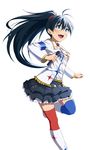  black_hair blue_eyes costume ganaha_hibiki idolmaster idolmaster_(classic) idolmaster_movie long_hair microphone mofu ponytail smile solo starpiece_memories 