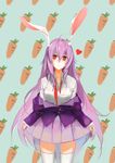  :3 animal_ears blazer breasts bunny_ears carrot heart heart-shaped_pupils jacket large_breasts long_hair necktie off_shoulder orokanahime pleated_skirt purple_hair red_eyes reisen_udongein_inaba skirt solo symbol-shaped_pupils thighhighs touhou very_long_hair white_legwear zettai_ryouiki 