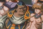  80s animated animated_gif breast_grab breasts choker dark_skin empty_eyes fat fat_man grabbing harem jewelry legend_of_lemnear lowres mind_control multiple_girls nipples oldschool slave topless ugly_man urushihara_satoshi 