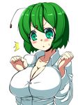  alternate_breast_size antennae blush breasts cleavage green_eyes green_hair kuromon large_breasts open_mouth short_hair solo touhou wriggle_nightbug 