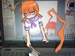  angry axe character_request computer creepy laptop orange_hair school_uniform tagme through_screen weapon windows_xp 