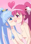  aino_megumi bangs blue_eyes blue_hair breast_press breasts cure_lovely cure_princess dutch_angle earrings eyebrows eyebrows_visible_through_hair hair_ornament happinesscharge_precure! heart heart_earrings heart_hair_ornament jewelry kiss long_hair looking_at_another multiple_girls nipples nude pink_background ponytail precure purple_eyes purple_hair saliva shirayuki_hime simple_background sketch small_breasts symmetrical_docking tanuxu tongue twintails very_long_hair wide_ponytail yuri 