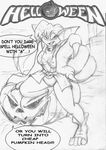  bat belt breasts buckle chipndeath chiroptera claws cleavage clothed clothing female halloween helloween holidays jack_o&#039;_lantern jack_o'_lantern logo looking_at_viewer mammal monochrome nikkita pointing pumpkin sketch smile smirk text 