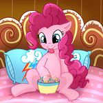  blue_eyes bowl candy equine female friendship_is_magic fur hair horse inside madmax mammal my_little_pony photoshop pillow pink_fur pink_hair pinkie_pie_(mlp) pony sitting solo tongue tongue_out 