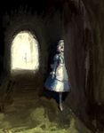  binayu black_eyes horror_(theme) izayoi_sakuya maid solo through_wall touhou tunnel wall white_hair 