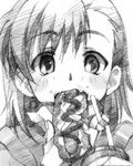  eating gofu greyscale hot_dog misaka_mikoto monochrome sketch solo to_aru_majutsu_no_index traditional_media 