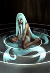 bad_id bad_pixiv_id blue_hair copyright_request dark_skin long_hair nude raybar sitting solo very_long_hair wariza water 