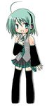  alternate_hair_length alternate_hairstyle bad_id bad_pixiv_id chibi detached_sleeves green_eyes green_hair hatsune_miku headphones insuto lowres necktie short_hair solo thighhighs vocaloid 