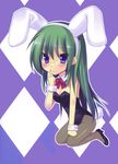  animal_ears blue_eyes bunny_ears bunnysuit chany chibi fishnet_pantyhose fishnets glasses green_eyes green_hair hayate_no_gotoku! kijima_saki long_hair pantyhose solo 