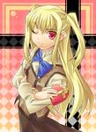  blonde_hair box crossdressing crossed_arms heart-shaped_box ibuki_mana long_hair male_focus maria_holic mole mole_under_eye one_eye_closed otoko_no_ko red_eyes school_uniform shidou_mariya solo two_side_up valentine 