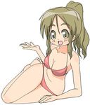  barefoot bikini brown_eyes brown_hair long_hair lying nemuro_nao on_side original ponytail solo swimsuit 