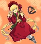  bad_id bad_pixiv_id blonde_hair blue_eyes bonnet bow doll_joints dress drill_hair key long_hair lowe_(slow) pantyhose rozen_maiden shinku solo twintails very_long_hair 
