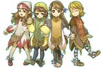  armor artist_request bandana blonde_hair brown_eyes brown_hair clavat closed_eyes feathers final_fantasy final_fantasy_crystal_chronicles hat long_hair multiple_girls pantyhose short_hair smile white_mage 