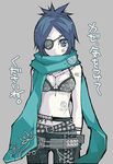 alternate_costume aqua_scarf bandages belt bikini_top blue_eyes blue_hair chrome_dokuro eyepatch gothic grey_background jewelry katekyo_hitman_reborn! looking_at_viewer lowres necklace scarf short_hair simple_background skull_and_crossbones solo source_request stomach_tattoo tattoo translation_request yue_(pixiv2547) 