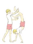  2boys blonde_hair cain galerians handstand happy lowres multiple_boys rion rion_(galerians) short_hair siblings simple_background smile twin twins white_background 