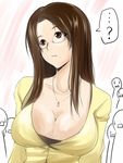  ? breasts brown_eyes brown_hair cleavage copyright_request glasses hagane_soushi large_breasts long_hair solo_focus 