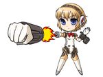  aegis_(persona) android bad_id bad_pixiv_id blonde_hair blue_eyes chibi persona persona_3 punching rocket_punch short_hair solo yukimasa_(nkk145) 